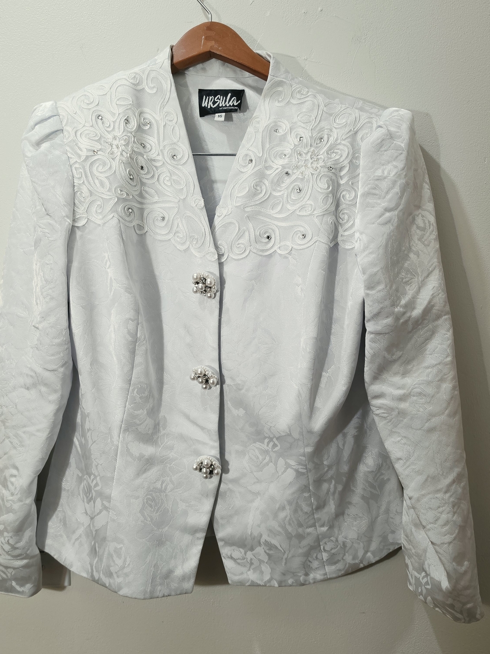White Floral Jacquard Embroidery Button Jacket Mother Of The Bride Groom 16
